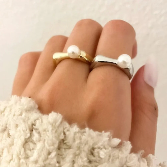 925 Sterling Silver Bar Ring, Pearl Bar Ring, Minimalist Dainty Ring, Stack Ring - Picture 2 of 7